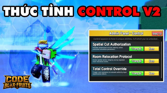 Admin Panel hiển thị các nâng cấp của trái Control trong Blox Fruits