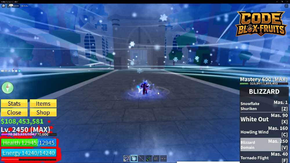Blizzard Domain tạo vùng bão tuyết lớn quanh mục tiêu trong Blox Fruits