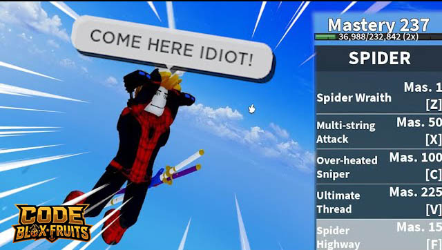 Bộ kỹ năng Spider thường và yêu cầu Mastery trong Blox Fruits