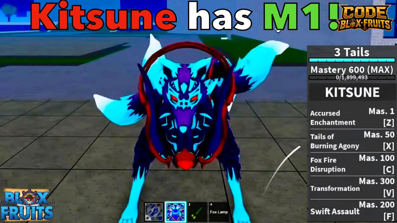 Giao diện kỹ năng Kitsune trong Blox Fruits hiển thị các mức Mastery