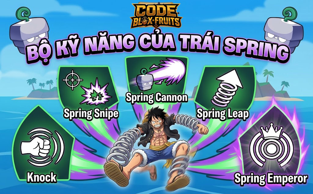 Bộ kỹ năng Knock, Spring Snipe, Spring Cannon, Spring Leap và Spring Emperor