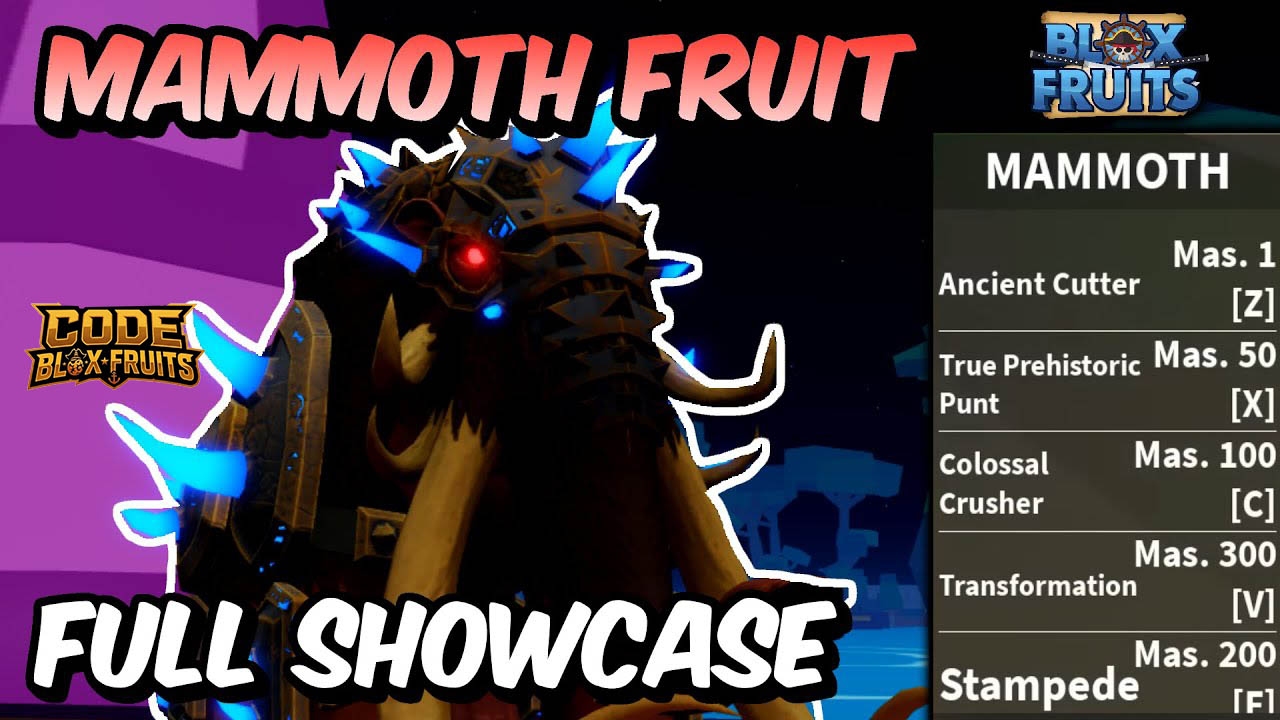 Giao diện kỹ năng Mammoth trong Blox Fruits hiển thị yêu cầu Mastery