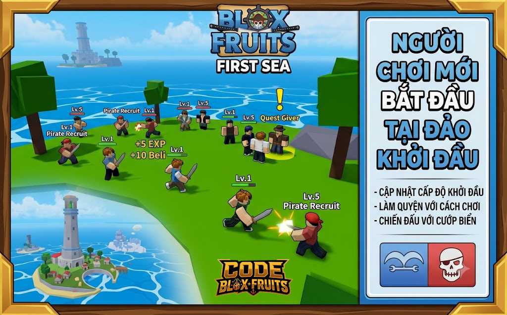 Người chơi mới bắt đầu tại đảo khởi đầu trong First Sea của Blox Fruits