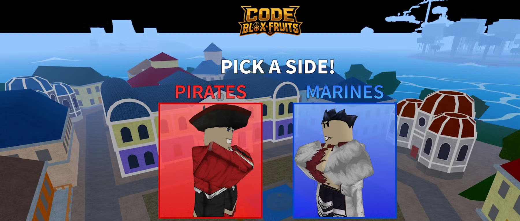 Màn hình chọn Pirates hoặc Marines khi bắt đầu Blox Fruits