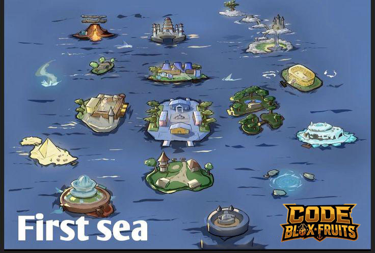 Bản đồ First Sea trong Blox Fruits với các đảo chính