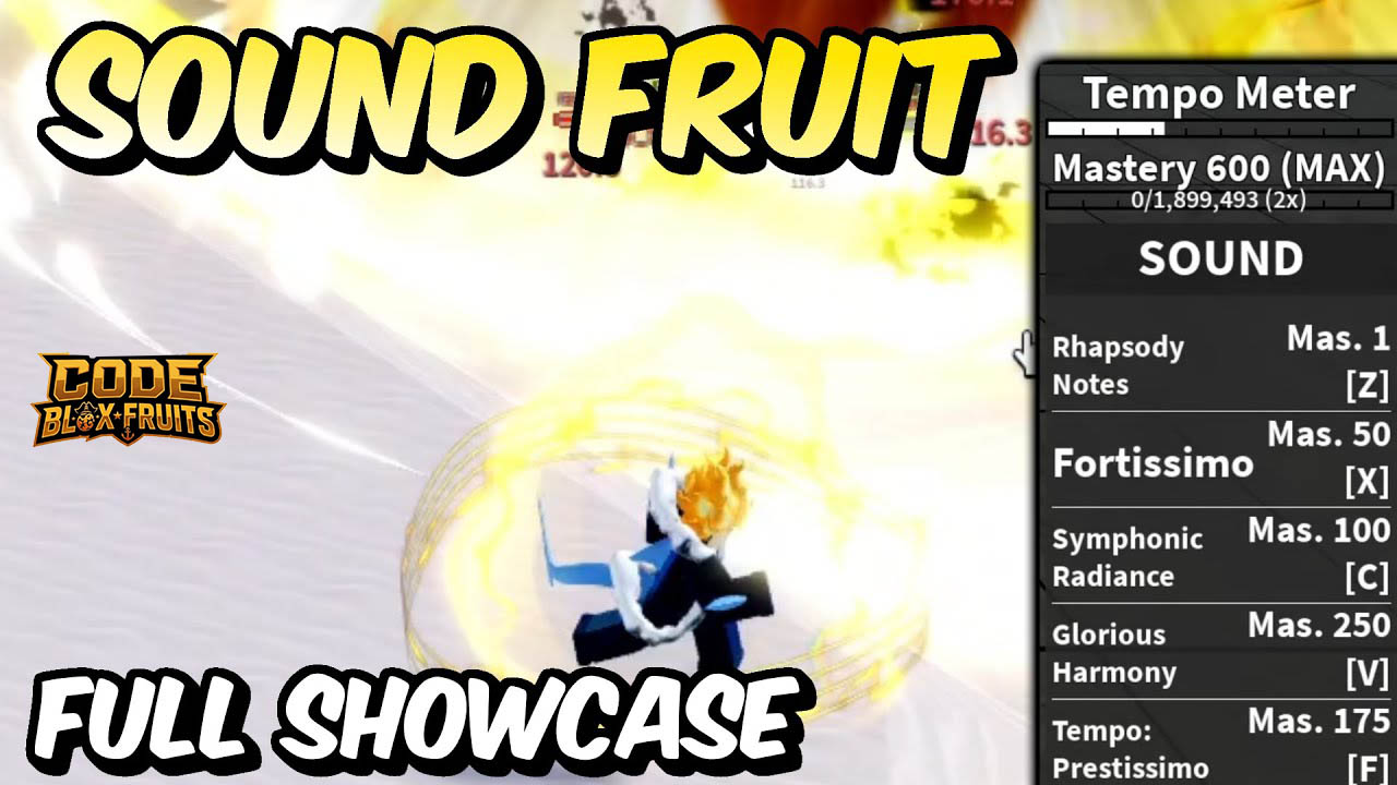 Giao diện bộ kỹ năng và Mastery của Sound trong Blox Fruits
