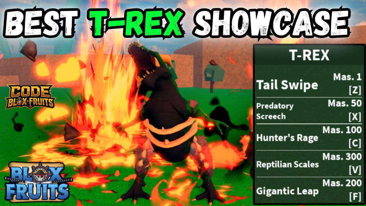 Giao diện kỹ năng và Mastery của trái T-Rex trong Blox Fruits