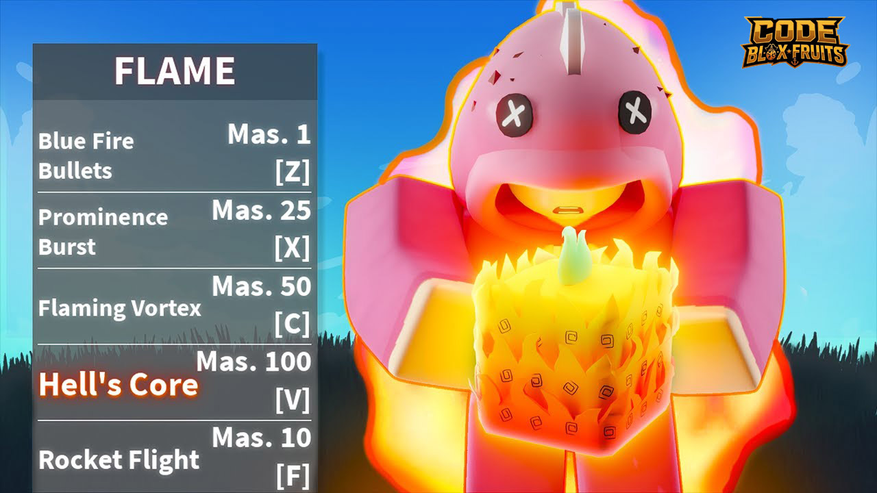 Trái Flame trong Blox Fruits với hiệu ứng kỹ năng lửa
